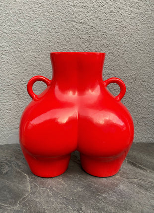 Red Nude Woman Butt Ceramic Vase - Perfect Body Feminine Form in Your Home Decor
