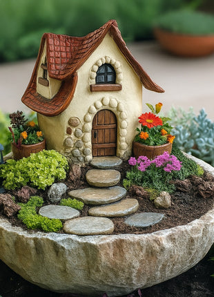 Rustic Stone Cottage – Miniature House for Terrariums & Fairy Gardens