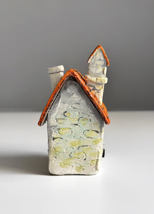 Stone Cottage with Orange Roof – Miniature House for Terrariums & Fairy Gardens