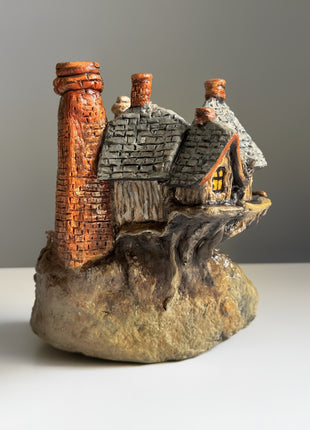 Rustic Grey-Roof Stone Cottage – Miniature House for Terrariums & Fairy Gardens
