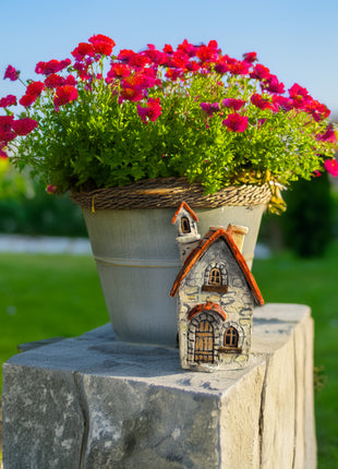 Stone Cottage with Orange Roof – Miniature House for Terrariums & Fairy Gardens