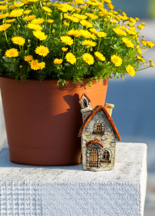 Stone Cottage with Orange Roof – Miniature House for Terrariums & Fairy Gardens