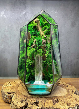 Preserved moss glass terrarium glows in the dark