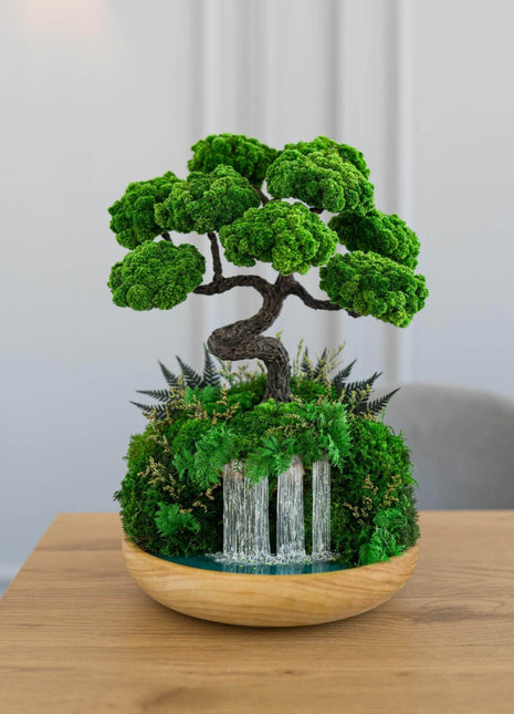 Unique Waterfall Preserved Moss Japanese Bonsai Tree - MagicGardens