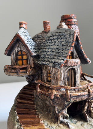 Rustic Grey-Roof Stone Cottage – Miniature House for Terrariums & Fairy Gardens