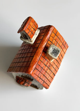 Stone Cottage with Orange Roof – Miniature House for Terrariums & Fairy Gardens