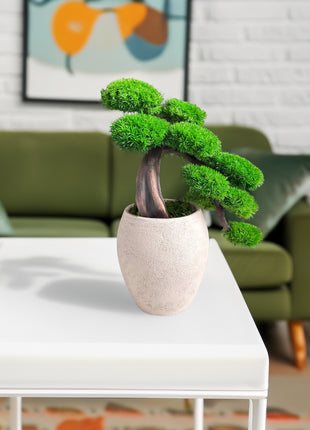 Green Cloud Moss Bonsai Tree - Handmade Preserved Moss Bonsai in Beige Ceramic Pot