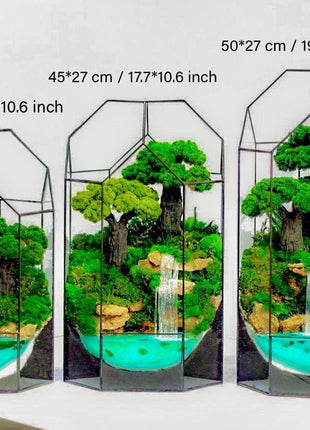 Terrarium dome with bonsai tree, waterfall and preserved moss Oak Grove - MagicGardens