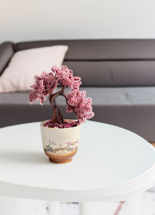 Mini Sakura Bonsai Tree, Preserved Cherry Blossom in Ceramic Pot