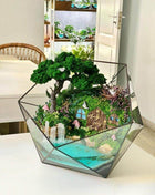 Fairy Tale Terrarium with preserved moss bonsai tree and glowing pond - MagicGardens