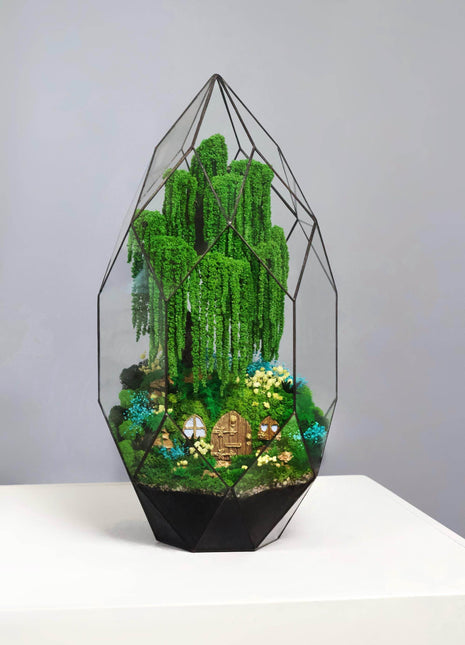 Terrarium Mystery of the Fairy Willow with preserved moss and cottage - MagicGardens