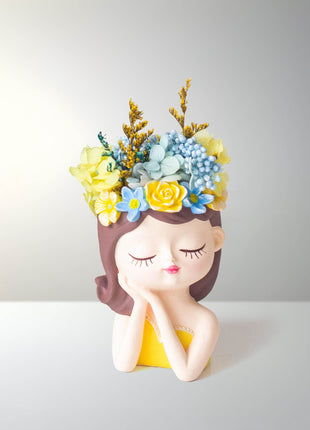 Planter with preserved flowers & terrarium with deer figurines set - MagicGardens
