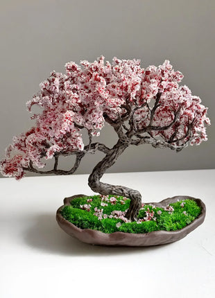 Japanese Sakura-Style Bonsai Tree with Preserved Flowers & Moss