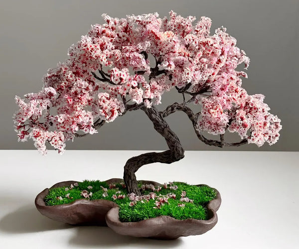 Japanese Sakura-Style Bonsai Tree with Preserved Flowers & Moss
