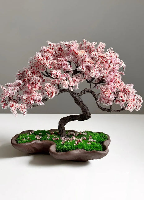 Japanese Sakura-Style Bonsai Tree with Preserved Flowers & Moss