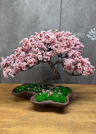 Japanese Sakura-Style Bonsai Tree with Preserved Flowers & Moss