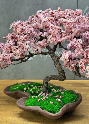 Japanese Sakura-Style Bonsai Tree with Preserved Flowers & Moss