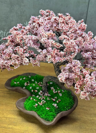 Japanese Sakura-Style Bonsai Tree with Preserved Flowers & Moss