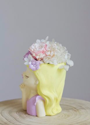 Cute Girl Vase Planter - Handmade Face Planter with Dried Flower