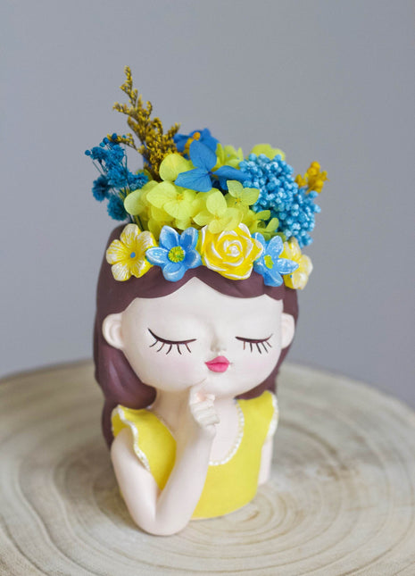 Head Planter with Preserved Flower in Ukrainian Ornament - MagicGardens