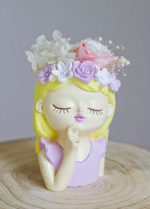 Cute Girl Vase Planter - Handmade Face Planter with Dried Flower