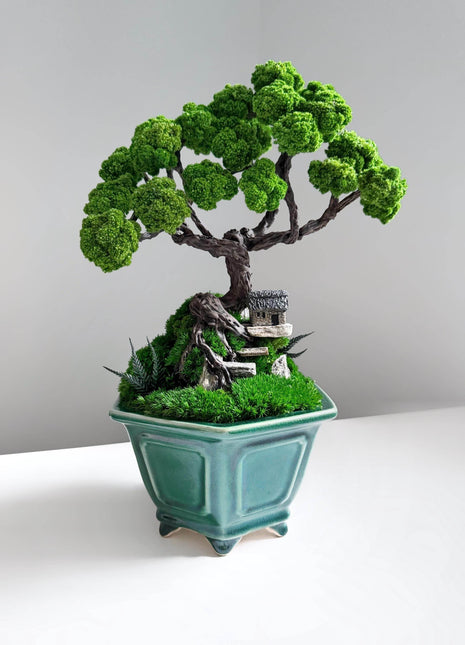 Handmade Preserved Moss Bonsai Tree with Panda Figurine - MagicGardens