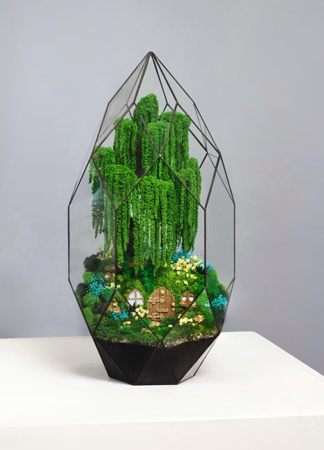 Crystal pyramid with preserved moss willow, Desk Planter, Geometric terrarium moss art, Unique home decor