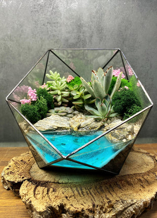 Geometric Glass Planter & Tool Set – Terrarium Kit with Preserved Moss