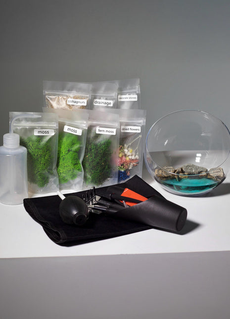 Round Terrarium Kit – DIY, Glass Planter Set, Plant accessories, Complete Preserved Moss