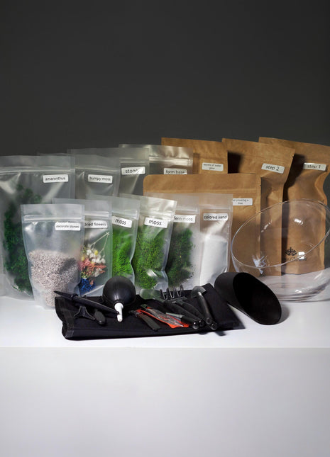 DIY Moss Art Kit -Round Terrarium Set with Tools and Preserved Moss, Make Your Own Mini Garden with Guided Tutorial, House Warming Gift