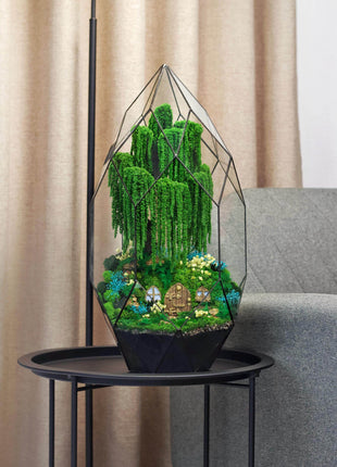 Terrarium Mystery of the Fairy Willow with preserved moss and cottage - MagicGardens