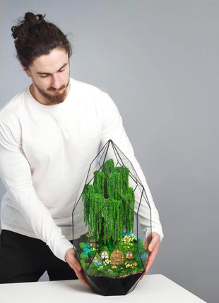 Terrarium Mystery of the Fairy Willow with preserved moss and cottage - MagicGardens