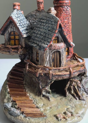 Rustic Grey-Roof Stone Cottage – Miniature House for Terrariums & Fairy Gardens
