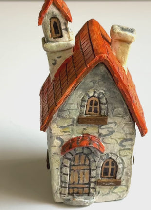 Stone Cottage with Orange Roof – Miniature House for Terrariums & Fairy Gardens