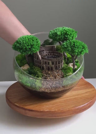 Miniature Rome Colosseum Terrarium with Preserved Moss and Trees - Unique Italian Landscape Home or Office Decor, Corporative Gift