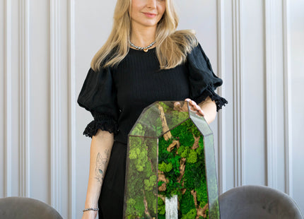 Glass terrarium with forest waterfall and preserved moss Minimalism - MagicGardens