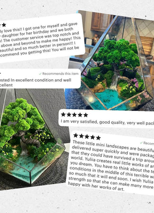 Crystal geometric bonsai tree terrarium with preserved moss - MagicGardens