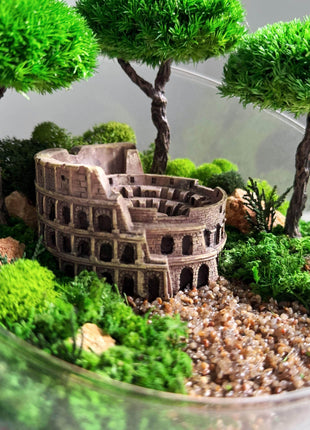 Terrarium in a glass bowl with preserved bonsai trees and Colosseum Mini Landscape - MagicGardens