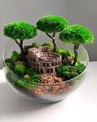 Terrarium in a glass bowl with preserved bonsai trees and Colosseum Mini Landscape - MagicGardens
